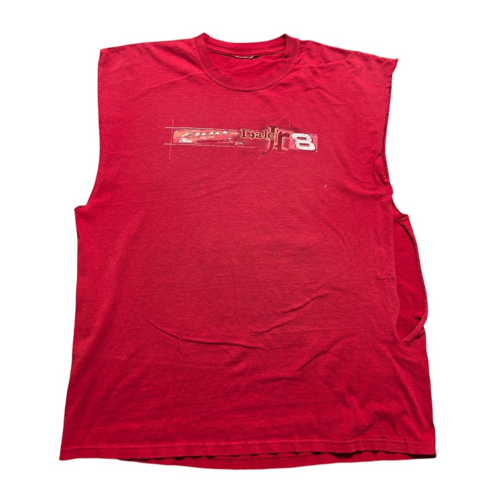 Vintage Distressed Graphic Muscle Tank Top Mens XL Red Dale Earnhardt Jr NASCAR